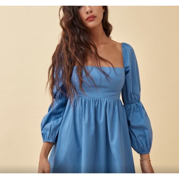 NWT Reformation Womens Blue Azure Michaela Short Mini Babydoll Dress SZ 6 - Picture 3 of 16